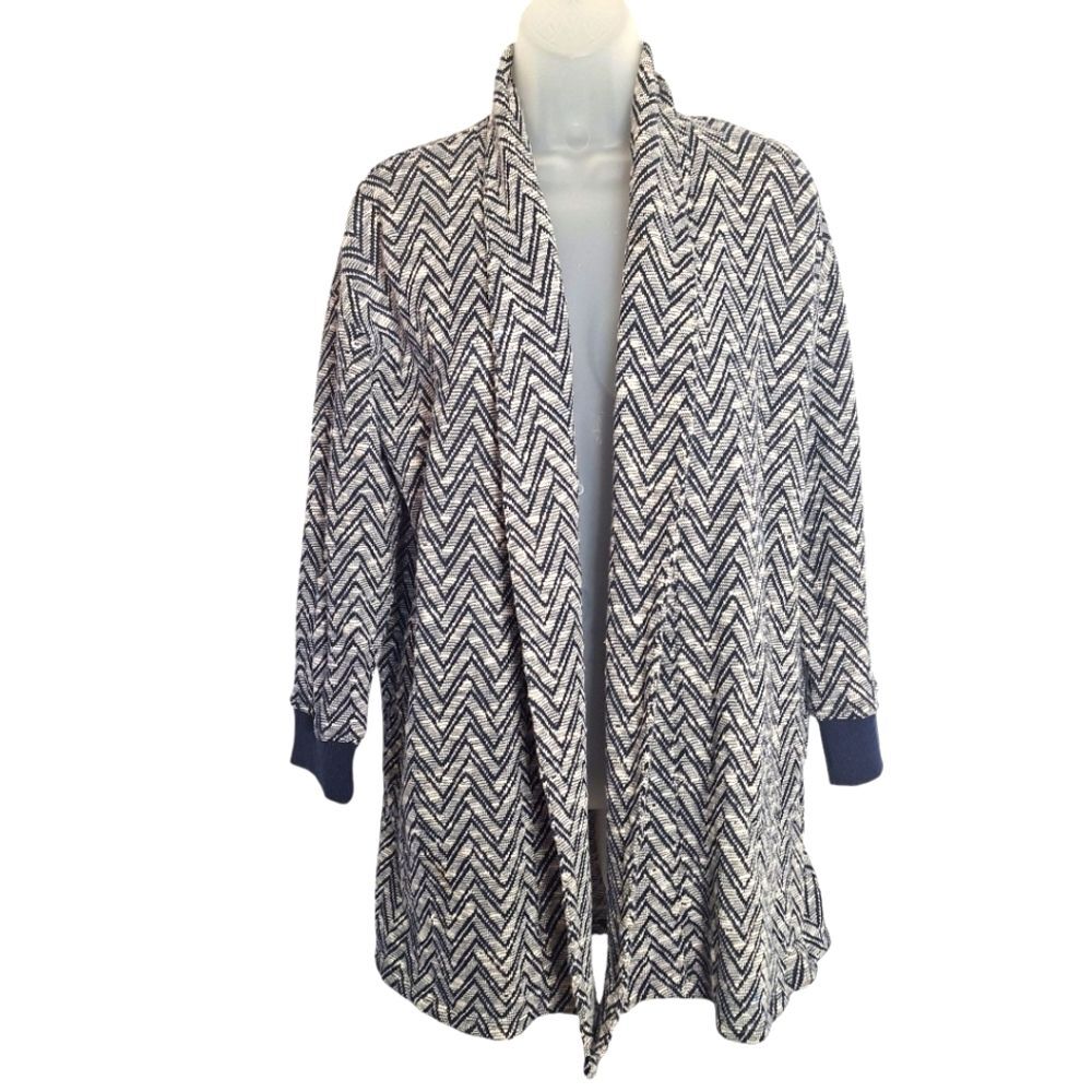 Jones New York Knit Cardigan Jacket Chevron Open Front Casual Womens Small P